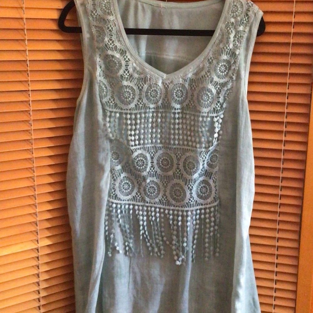 Mint green Sleeveless Lace-Front Tank Tunic dress